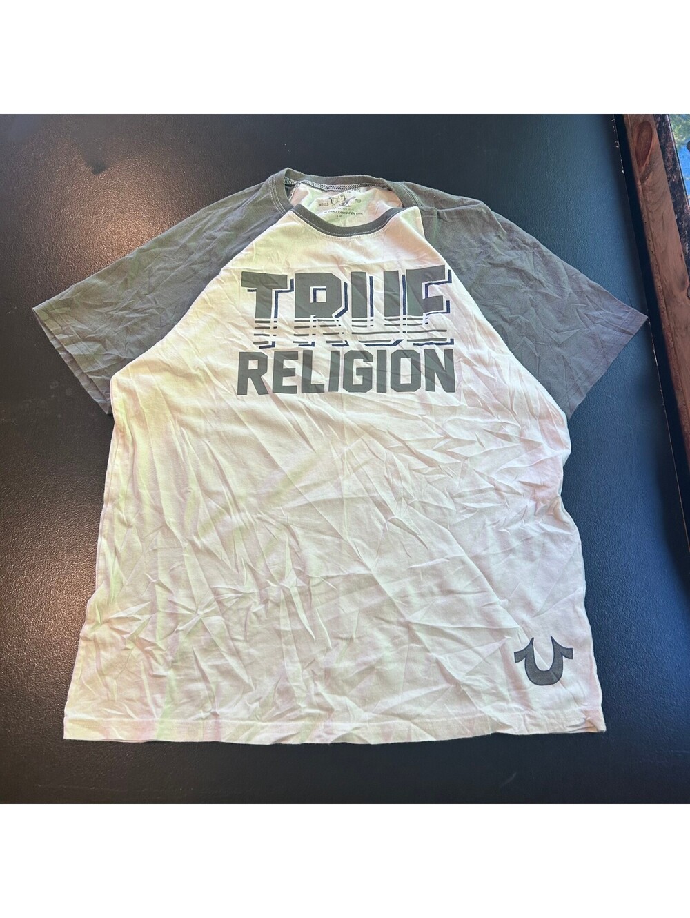 Vintage y2k aTrue Religion raglan graphic T-shirt white gray